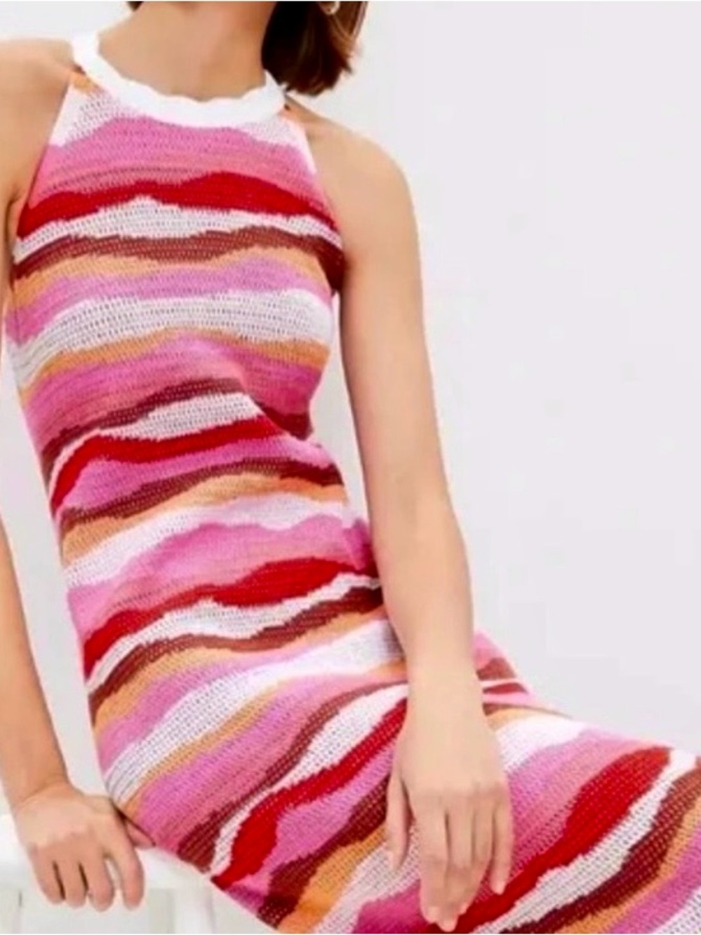 LOFT Striped Knit Halter Dress Size XS Multi-Color Pink